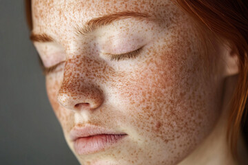 Captivating portrait of a freckled model with serene expression