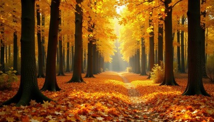 Fototapeta premium a carpet of golden aspen leaves blankets the forest floor, fall, orange
