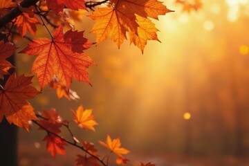 Fototapeta premium Subtle fall leaf pattern, warm orange and brown hues , oak, wallpaper
