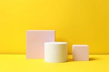 Podiums on a yellow background