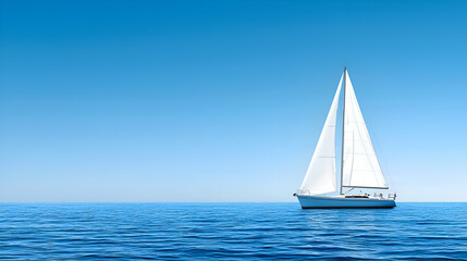 Fototapeta premium White Sailboat on a Calm Blue Ocean Under a Clear Sky