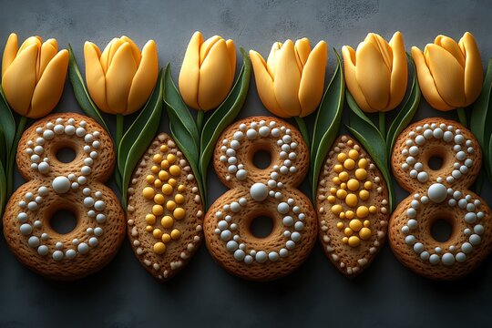 Decorative 888 Cookies with Sprinkles and Yellow Tulips