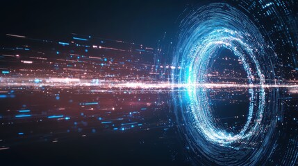 Obraz premium Futuristic digital portal with neon light trails and abstract energy burst