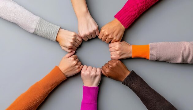 Hands of diverse individuals coming together in unity and friendship.