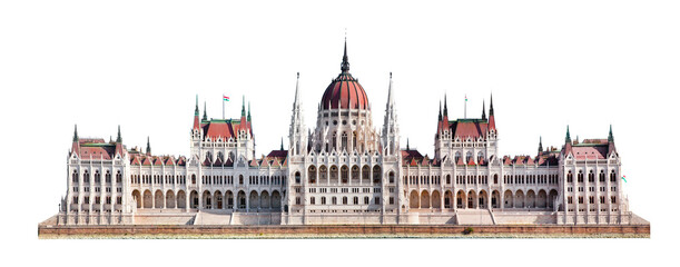 Hungarian parliament in Budapest, Hungary. Isolated on transparent white png