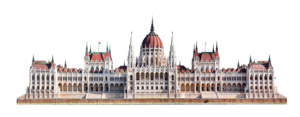 Hungarian parliament in Budapest, Hungary. Isolated on transparent white png