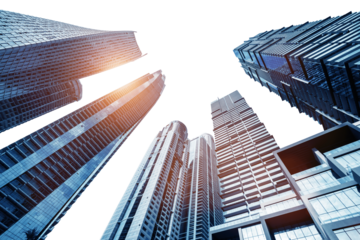 Urban skyline with futuristic architecture of tall modern skyscrapers