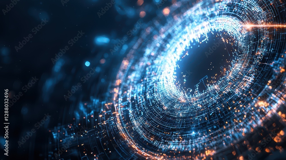 Aufkleber abstract digital tunnel with glowing particles in a circular motion