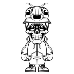 Mascot character design cartoon ant hat outline