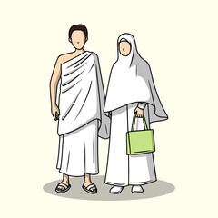 Muslim Couple in Hajj Attire Outline