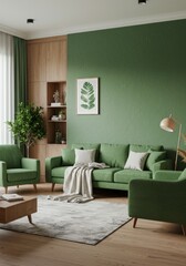 Serene Living Room with Soft Green Tones