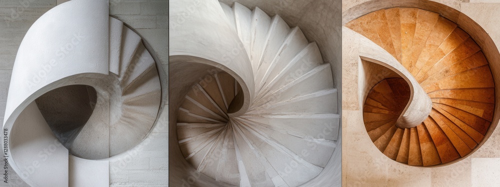 Poster abstract spiral staircase design in various textures and colors for modern architecture inspiration