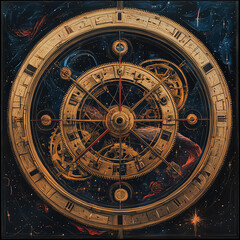 Fototapeta premium Intricate cosmic timepiece design in space.