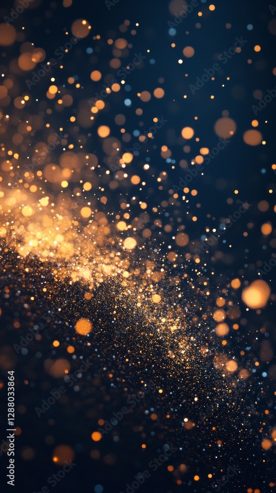 Poster abstract image of glowing orange and yellow bokeh lights on a dark background. festive and magical a