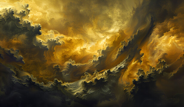 Dramatyczne złote chmury burzowe na niebie.