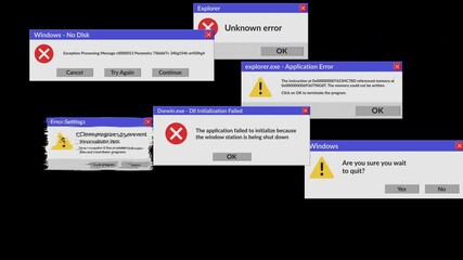 Animation of Futuristic Loading Transfer Upload Progress loading bar. System errors. Many pop-up windows on the desktop, malfunction in the system. Motion graphics.