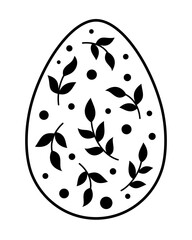 Black and white Easter egg clipart. Easter egg doodle. Happy Easter clipart in cartoon flat style. Hand draw vector illustration