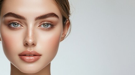 Obraz premium The concept of beauty and face is closely tied to skincare, wellness, and laser change, reflecting a happy model's cosmetic facial aesthetic and radiant, healthy grin