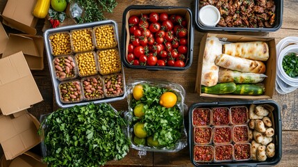 Eid food boxes prepared for delivery to families in need during the festive season. Generative AI