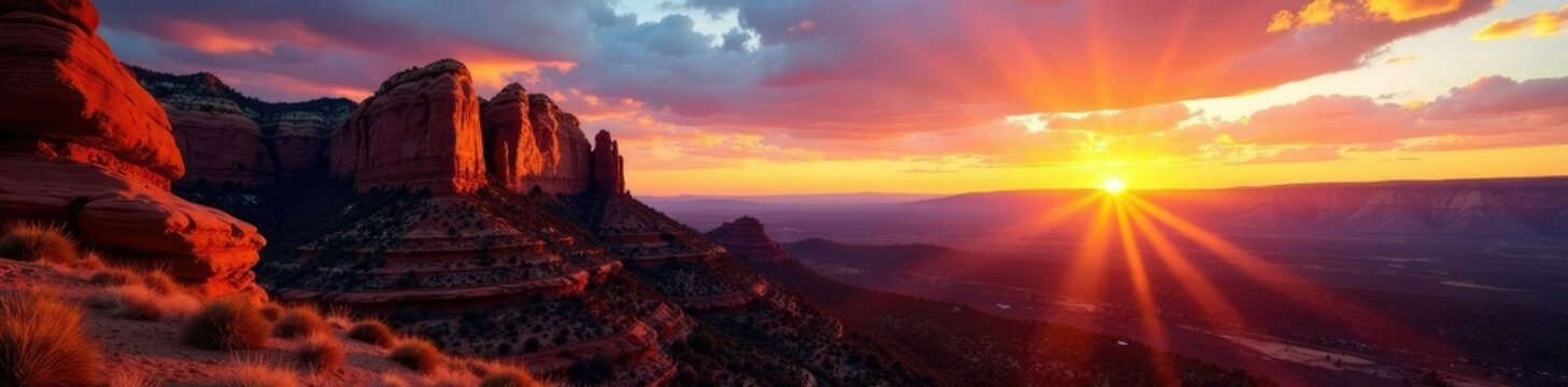 Rocky outcroppings illuminated by sunset light, sedona, sunsets