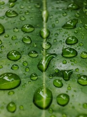 raindrops on green leaves