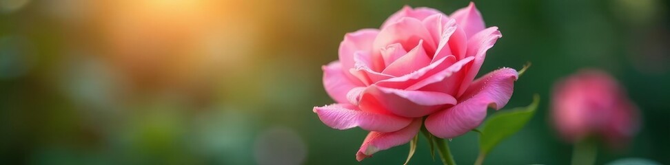 Fototapeta premium Soft petals of pink roses gently unfolding in morning dew, peaceful, bloom
