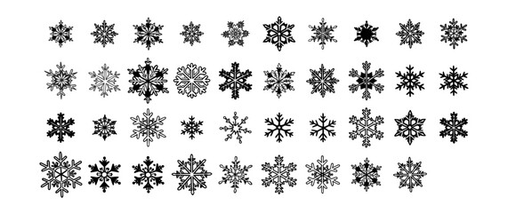 A set of hand-drawn snowflake icons in a variety of styles. Perfect for winter-themed designs, holiday decorations, greeting cards, social media, and seasonal illustrations.
