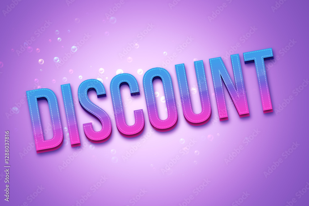 Poster Discount text with creative 3D effect on purple glowing background. 3D Rendering