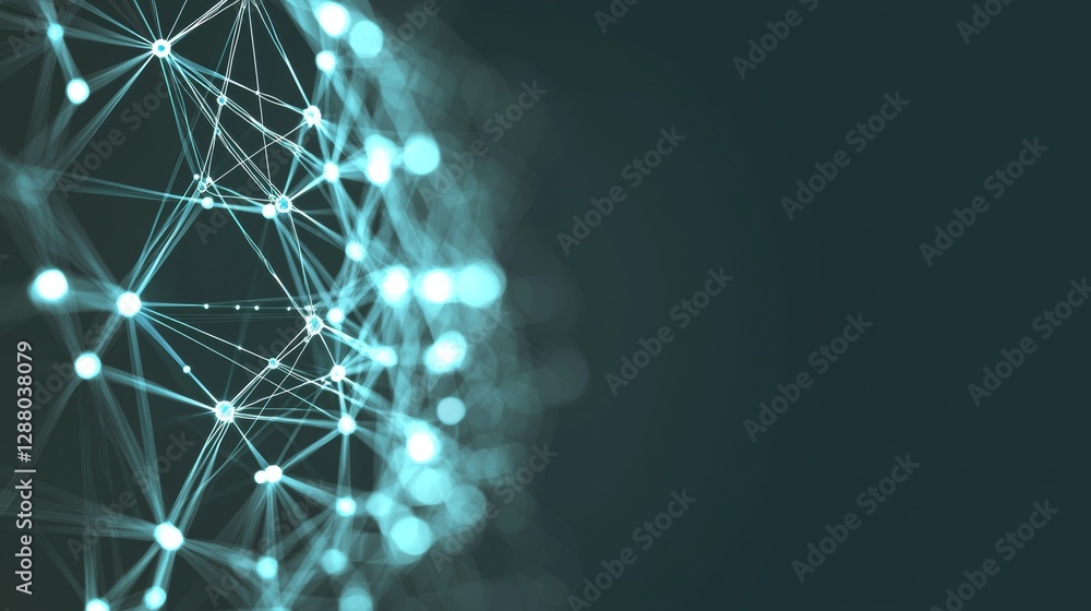 Poster the image, stock aig21, showcases a blue abstract background with a network grid and particles that 