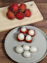 rambutan fruit served on a plate