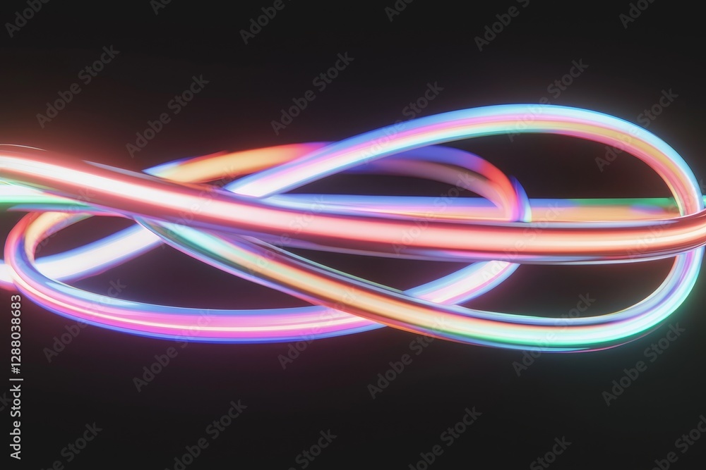 Poster the digital data transfer spiral with abstract neon background was created using stock 3d rendering