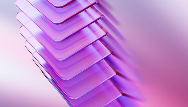 Abstract 3D render of overlapping pink and purple planes with a geometric design