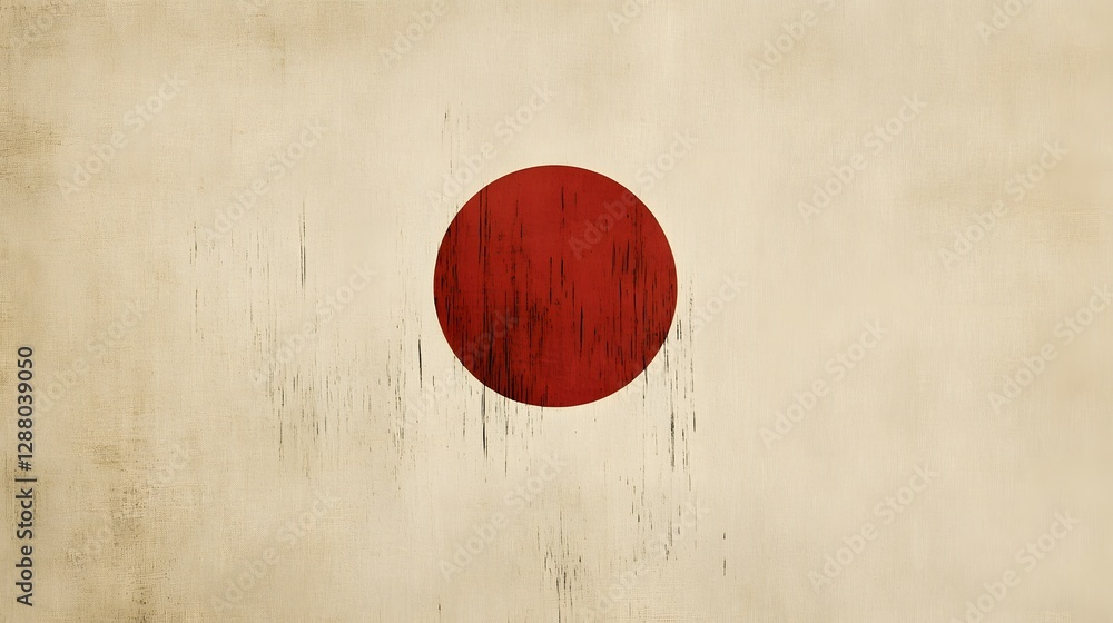 Poster circle symbol on textured background, simple red circle on beige canvas, design element for minimali