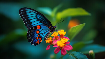 Fototapeta premium butterfly with flowers on nature background