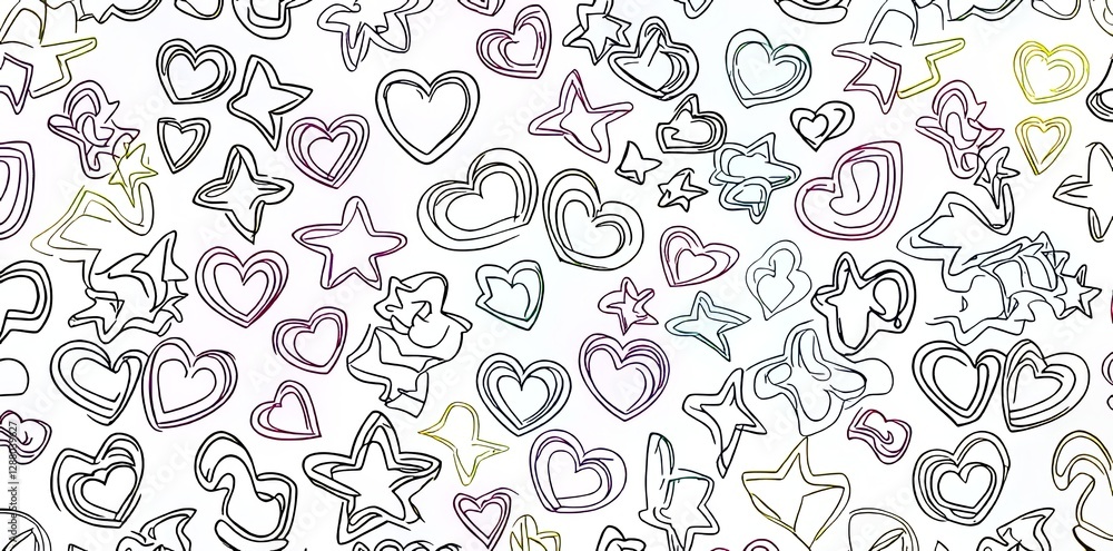Poster a vibrant and colorful line doodle forms a seamless pattern, embodying a creative and minimalist sty