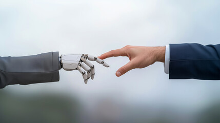 AI and humanity on the verge of connection, symbolizing technological progress
