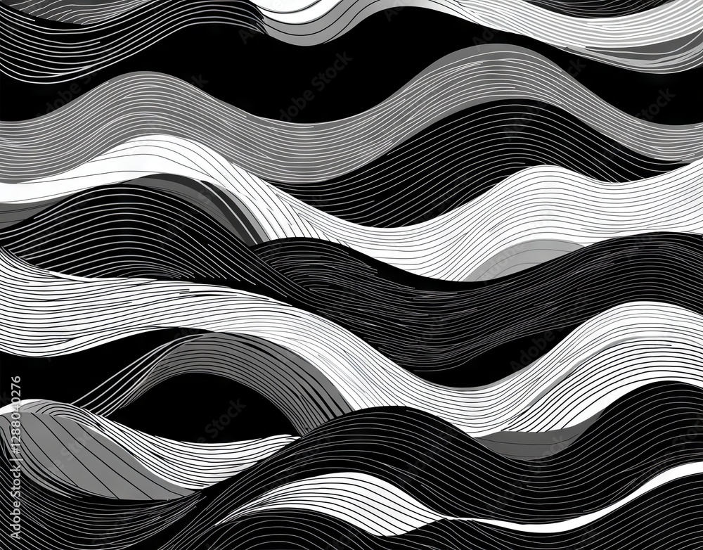 Poster black lines on a white background form a stock illustration of random concentric hand drawn circles 