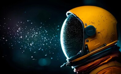 An astronaut stands on a vibrant, brightly colored surface with a space-themed background, wearing a cosmosuit while walking on the moon, representing a futuristic concept, available as stock