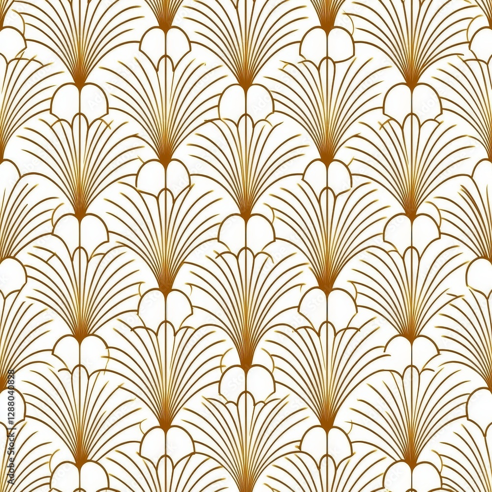 Poster golden fan shape and line art deco design in a seamless pattern with a transparent background png