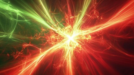 Fototapeta premium Vivid red and green energy burst with dynamic light trails