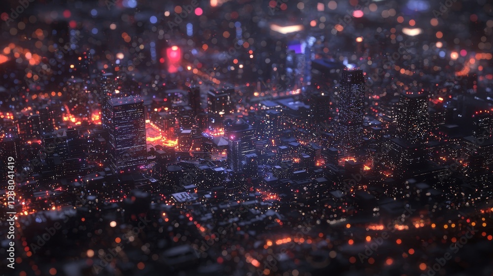 Poster the abstract background of this stock illustration features a futuristic tech city at night, emphasi