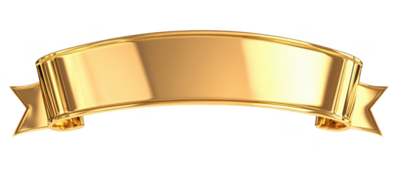 Golden Metallic Ribbon Banner Award Illustration Isolated on Transparent Background