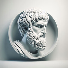 Statue of the Greek philosopher Aristotle. Digital Frame Sculpture on White Background