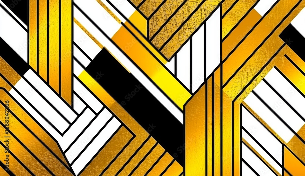 Poster a seamless pattern with an oriental twist, comprising gold hexagons and striped lines, is available 