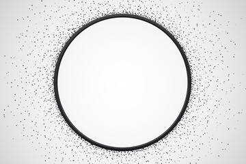 Abstract circular frame with black particles on light grey background. 3D Rendering
