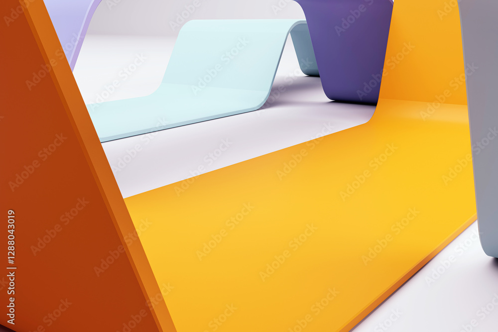 Poster Abstract geometrical background with curved colorful shapes. 3D Rendering