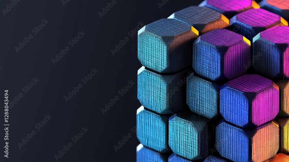 Poster an abstract geometric background made up of isometric digital blocks represents the concept of block