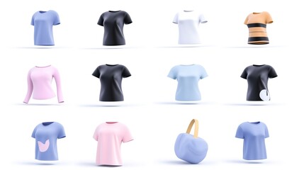 This high-resolution product mockup grid displays a variety of t-shirts in different colors and styles arranged in a 3x3 layout. The focus is on clothing design and fashion