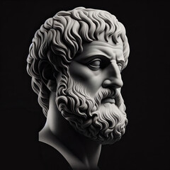 Statue of the Greek philosopher Aristotle. Digital Sculpture on Black