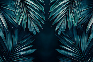 Dark Green Palm Leaves Frame Background, Nature's Tropical Design